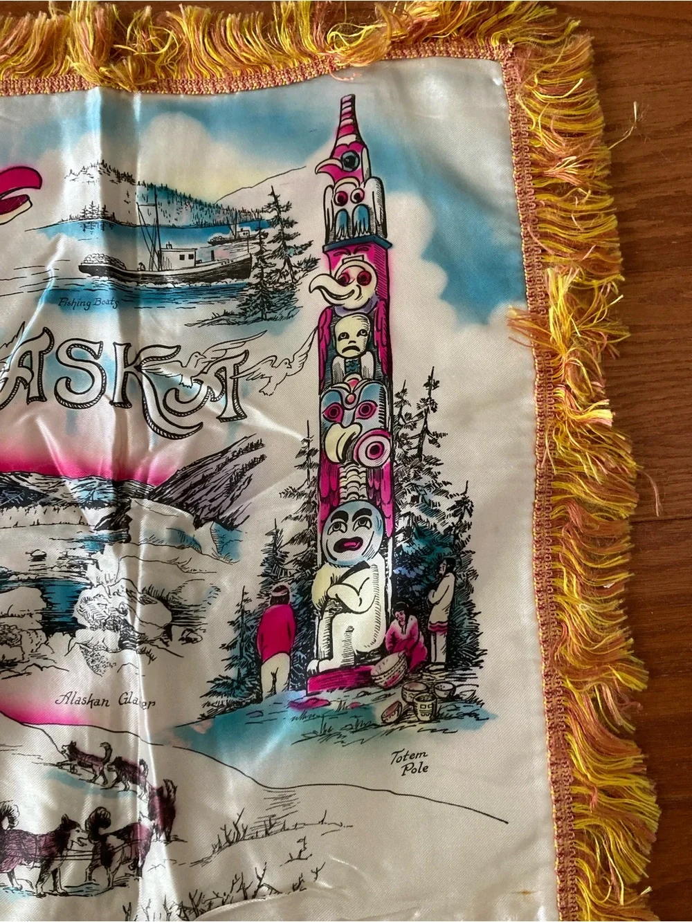 Vintage‎ 1950’s Satin Souvenir Pillow Case Alaska